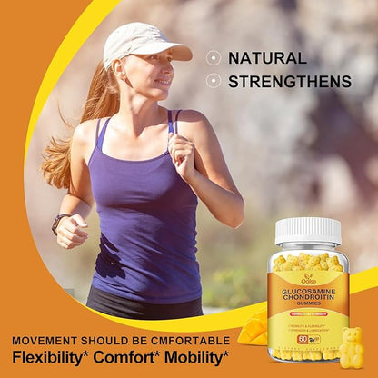 Vegan Glucosamine Chondroitin Gummies, Support Supplement for Adults Men & Women, 1500mg Extra Strength Glucosamine with Chondroitin MSM Turmeric Elderberry for Health