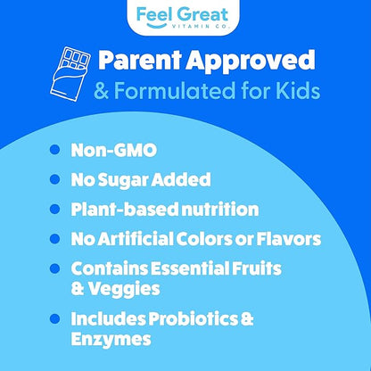 Kids Organic Super Greens Powder with Fruits & Veggies - All-In-One Kids Multivitamin made from Real Plants - No Synthetic Vitamins, No Fillers or Binders, No Sugar Added.
