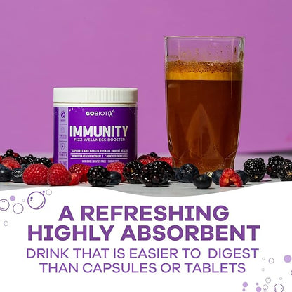 GOBIOTIX Vitamin C - Immune Defense Support Supplement - Immunity Powder Wellness Booster - Vegan Superfood - Elderberry, Turmeric, B12 Vitamin Supplement, Non-GMO and Sugar Free (Berry)