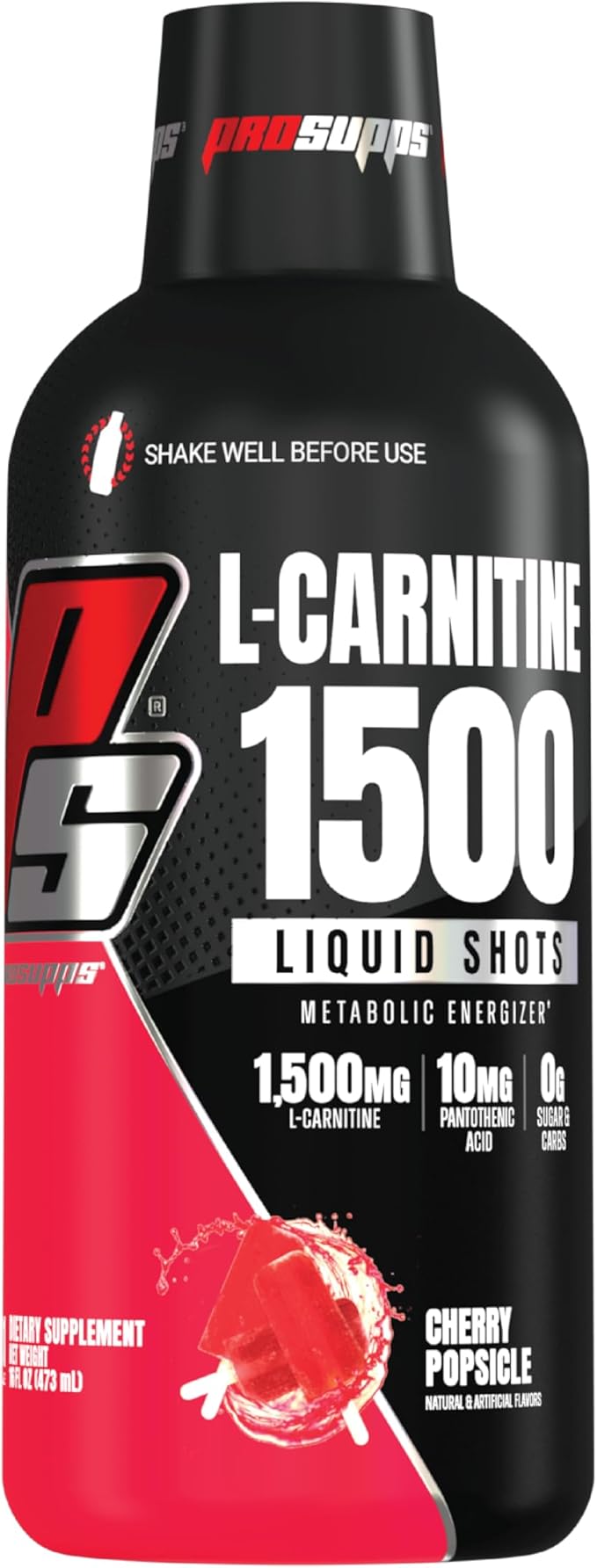 PROSUPPS L-Carnitine Stimulant Free Liquid Shots for Men & Women - Workout Drink for Performance & Muscle Recovery - Clean Energy, No Sugar, No Carbs (31 Servings, 1500 Cherry Popsicle)