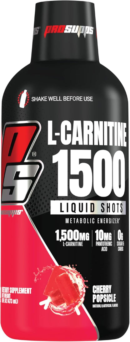 PROSUPPS L-Carnitine Stimulant Free Liquid Shots for Men & Women - Workout Drink for Performance & Muscle Recovery - Clean Energy, No Sugar, No Carbs (31 Servings, 1500 Cherry Popsicle)