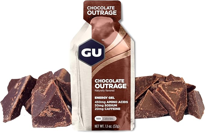 GU Energy Original Sports Nutrition Energy Gel, Vegan, Gluten-Free, Kosher, and Dairy-Free On-the-Go Energy for Any Workout, 24-Count, Chocolate Outrage
