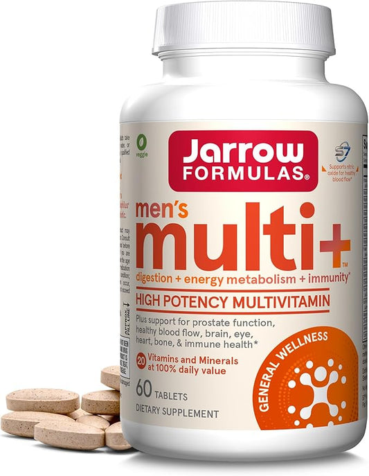 Jarrow Formulas Men's Multi+ Multivitamins, Multivitamin for Men, 60 Tablets, 30 Day Supply