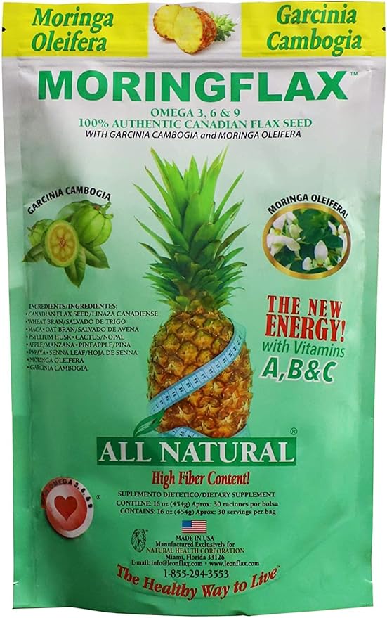 Moringflax Bag Formula 100 Natural Canadian Flax Seed with Garcinia Cambogia and Moringa Oleifera Bag, Tan, 16 Ounce - 2 Pack