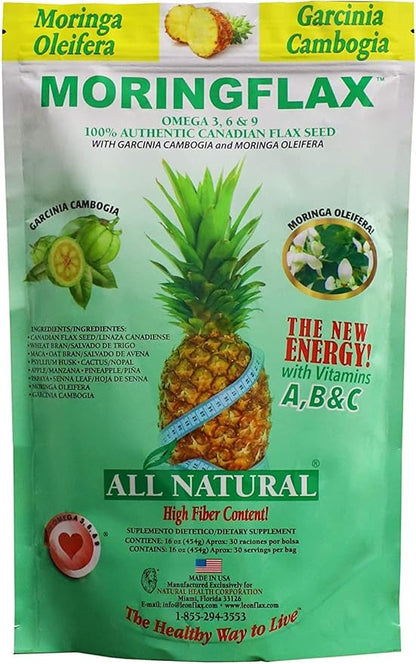 Moringflax Bag Formula 100 Natural Canadian Flax Seed with Garcinia Cambogia and Moringa Oleifera Bag, Tan, 16 Ounce - 2 Pack