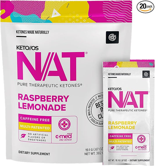 PRÜVIT Keto//OS NAT® Raspberry Lemonade Keto Supplements – Caffeine Free - Exogenous Ketones - BHB Salts Ketogenic Supplement for Workout Energy Boost for Men and Women (20 Count)