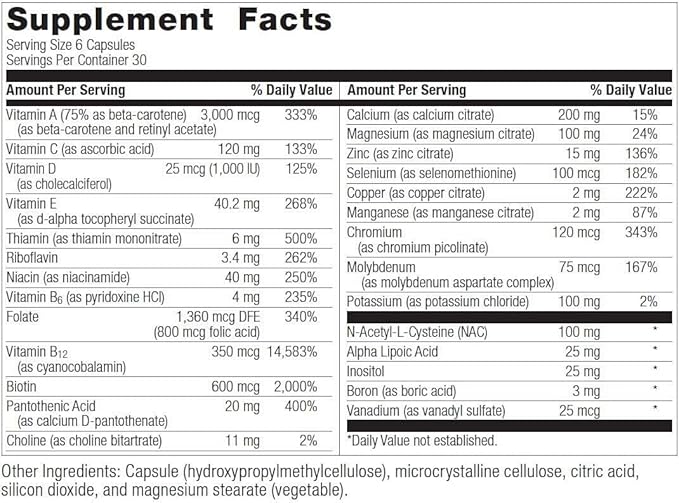 Bariatric Advantage Multi Formula without Iron, High Potency Daily Multivitamin for Bariatric Surgery Patients with 22 Essential Vitamins and Nutrients - 180 Capsules