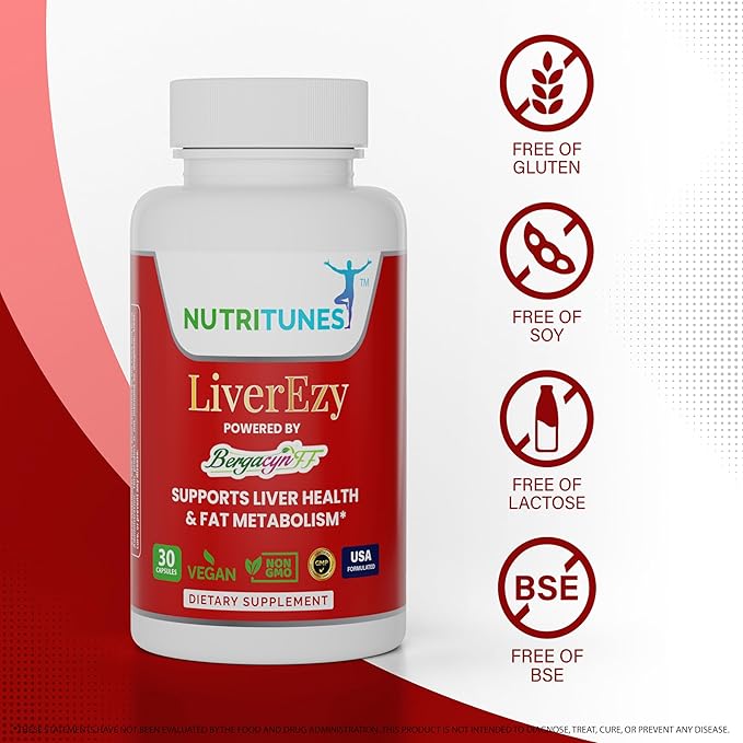 LiverEzy Liver Support & Fat Metabolism Supplement with Bergacyn FF (Bergamot and Artichoke Proprietary Blend) – Non-GMO, Vegan, GMP-Compliant – 30 Capsules, 30-Day Supply