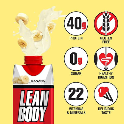 Lean Body Ready-to-Drink Banana Protein Shake, 40g Protein, Whey Blend, 0 Sugar, Gluten Free, 22 Vitamins & Minerals, 17 Ounce (Recyclable Carton & Lid - Pack of 12) LABRADA
