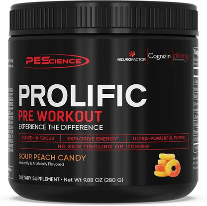 PEScience Prolific Pre Workout Powder, Guava Pineapple Punch, 40 Scoop, Energy Supplement with Nitric Oxide