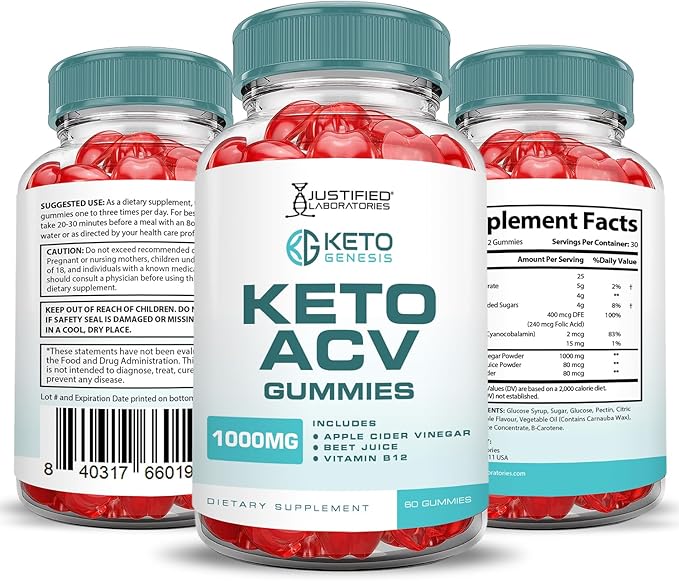(3 Pack) Keto Genesis Keto ACV Gummies Advanced Formula 1000MG Keto Genesis Keto Gummies Apple Cider Vinegar Formulated with Pomegranate Beet Juice Powder B12 Vegan Non GMO 180 Gummys