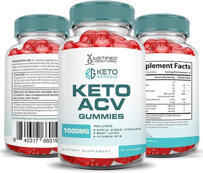 (3 Pack) Keto Genesis Keto ACV Gummies Advanced Formula 1000MG Keto Genesis Keto Gummies Apple Cider Vinegar Formulated with Pomegranate Beet Juice Powder B12 Vegan Non GMO 180 Gummys