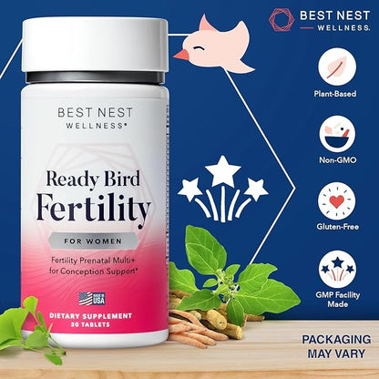 Best Nest Wellness Women's Fertility - Daily Multivitamin for Pregnancy Support - Supplement with Methylated Vitamins Aids Conception - Nutritional Supplement with Ashwagandha & Folate - 30 Tablets