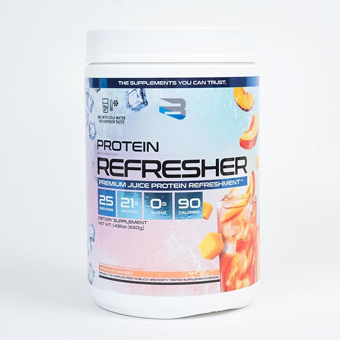 Protein Refresher (25 servings) - Revolutionary Juice-Type Whey Protein Powder for Fitness, Bodybuilding, Gym, or for bigger protein intake (25 Scoops, Peach Mango)