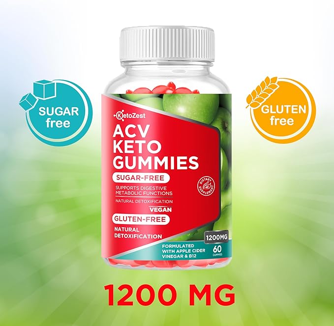Keto Acv Gummies Supplement - Apple Cider Vinegar Gummies for Women Men - Sugar & Gluten Free (1200MG)