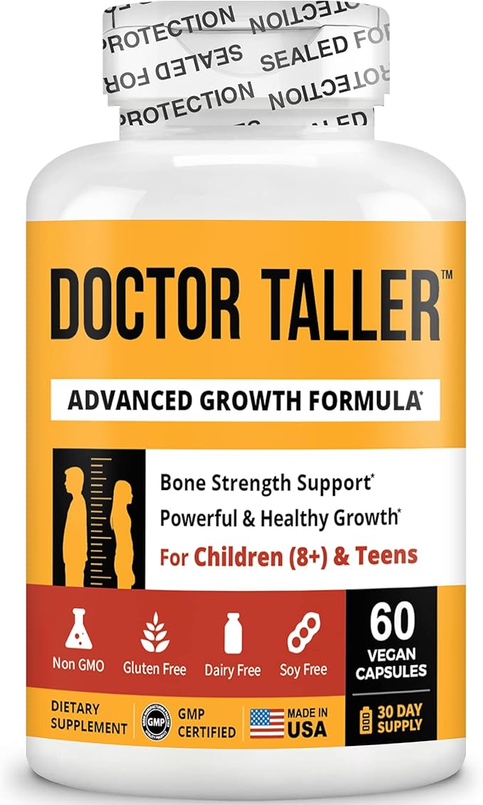 NuBest Doctor Taller - Bone Strength Supports, Enhance Immune System - Keto with Calcium, Vitamin D3, Vitamin K2, Amino Acids & Herbs for Children (8+) - 60 Vegan Capsules | 1 Month Supply