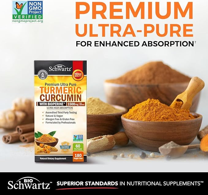 Turmeric Curcumin with Black Pepper Extract 1500mg - High Absorption Ultra Potent Turmeric Supplement with 95% Curcuminoids and BioPerine - Non GMO Turmeric Capsules for Joint Support - 180 Capsules