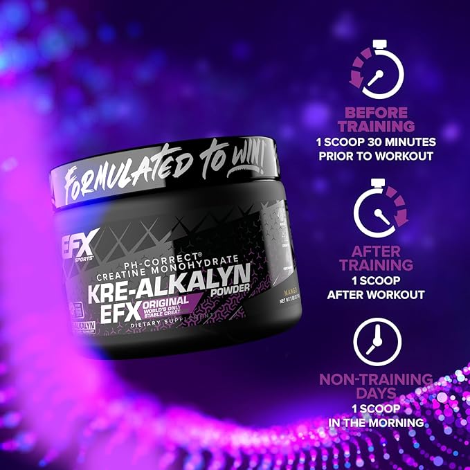 EFX Sports Kre-Alkalyn EFX Powder | pH Correct Creatine Monohydrate Powder Supplement | Strength, Muscle Growth & Performance | 55 Servings (Mango)