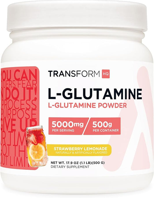TransformHQ L-Glutamine Powder 500g (Strawberry Lemonade) - Gluten Free, Non-GMO