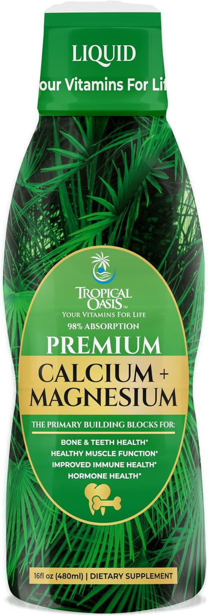 Premium Liquid Calcium Magnesium Supplement | Promotes Strong Bones & Healthy Teeth | Natural Liquid Vitamin w/Calcium, Magnesium Citrate, Boron & Vitamin D3 | 98% Max Absorption | 16oz, 32 Serv
