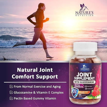 Joint Support Gummies Glucosamine Plus Vitamin E - Nature's Joint Support Supplement for Occasional Discomfort for Back, Knees & Hands - Cartilage & Joint Health & Flexibility Support - 120 Gummies