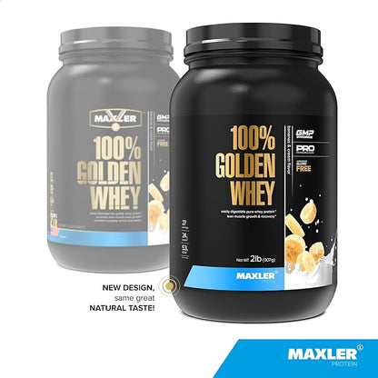 Maxler 100% Golden Whey Protein - 24g of Protein per Serving - Premium Whey Protein Powder for Pre Post Workout - Fast-Absorbing Whey Concentrate, Isolate & Hydrolysate Blend - Bananas & Cream 2 lb