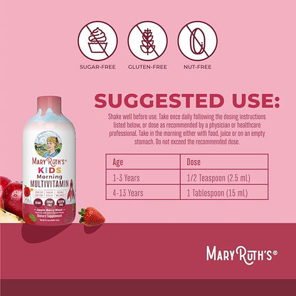 MaryRuth's Kids Liquid Morning Multivitamin | Kids Multivitamin | Immune Support | Vitamin C & D | Kids Vitamins | Kids Vitamins multivitamin | Vegan | 30-180 Servings | 15.22 fl oz
