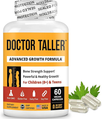 NuBest Doctor Taller - Bone Strength Supports, Enhance Immune System - Keto with Calcium, Vitamin D3, Vitamin K2, Amino Acids & Herbs for Children (8+) - 60 Vegan Capsules | 1 Month Supply