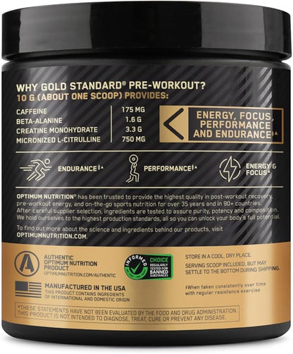 Optimum Nutrition Gold Standard Pre-Workout, Vitamin D for Immune Support, with Creatine, Beta-Alanine, and Caffeine for Energy, Keto Friendly, Watermelon Candy, 30 Servings (Packaging May Vary)