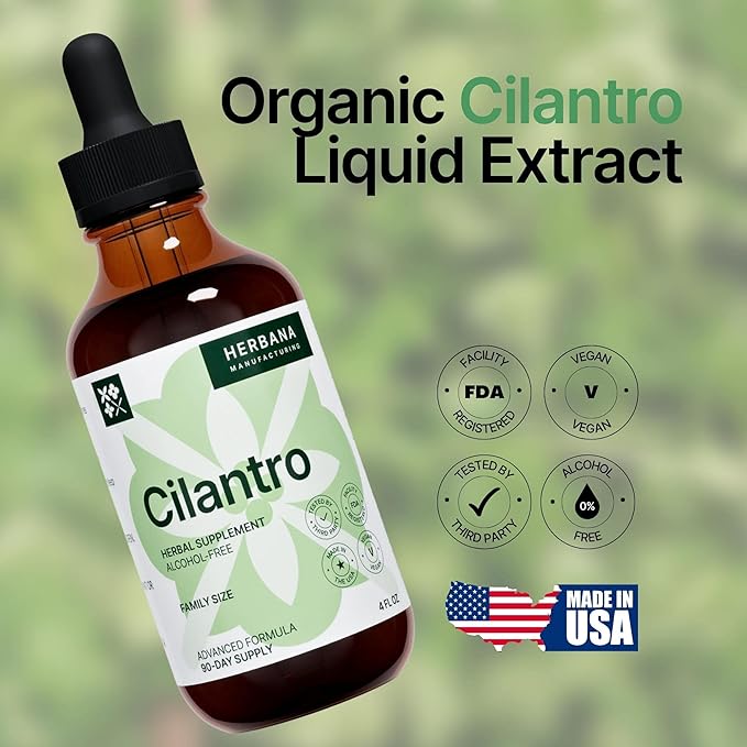 Cilantro Leaf 4 fl oz Liquid Extract - Organic Coriandrum Sativum Drops for Body Cleansing & Detox - Natural Calming Herbal Tincture Supplement for Nervous System - High Potency - 90-Day Supply