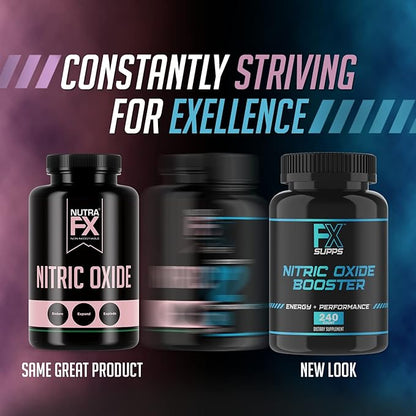 FX SUPPS Nitric Oxide Booster | Bodybuilding Pre Workout Pills for Men and Women (2 Pack of 240 Capsules) Boost Energy Pump & Vascularity | Muscle Builder Supplement with Arginine, Best for Athletes