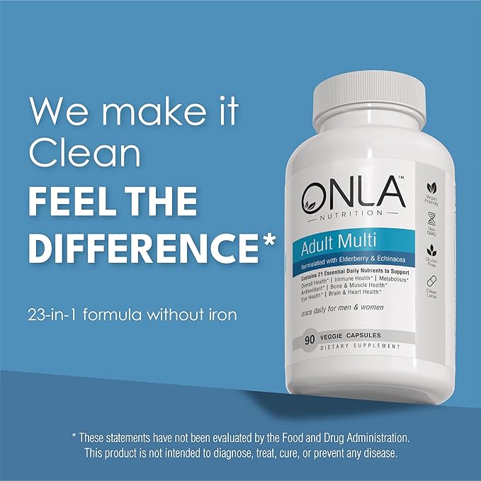 ONLA Elderberry Supplements for Women 80mg - Vegan Multivitamins for Immune Support with Echinacea 20mg, Zinc, Vitamin A,C, D3, & B6 - Non-GMO, Gluten-Free Daily Capsules- 3 Month Supply-Made in USA
