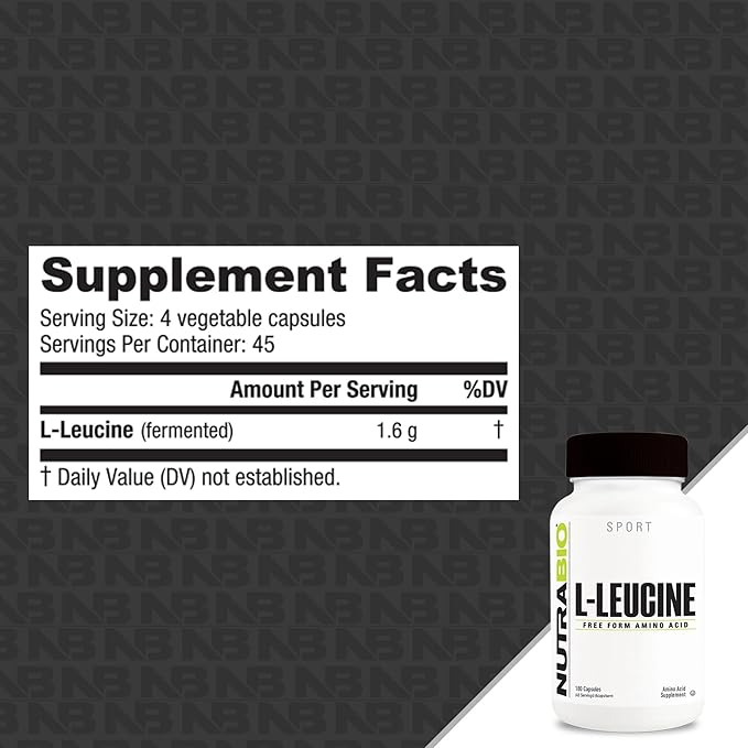 NutraBio 100% Pure L-Leucine - Muscle Recovery and Support - Naturally Fermented Free Form Amino Acid - Vegan, Non-GMO, Gluten Free - 400mg, 180 Capsules