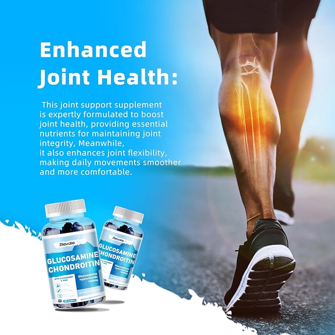 Glucosamine Chondroitin Gummies - Extra Strength Joint Support Supplement with MSM & Elderberry for Natural Joint, Antioxidant Immune Support for Adults, Men & Women 90 Blueberry Gummies