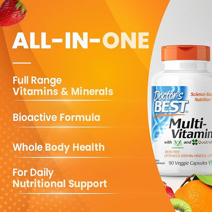 Doctor's Best Multi-Vitamin, Formulation Fully Optimized for Absorption, Multivitamin with Minerals, Vitamins, Antioxidants, Non-GMO, Vegan, Gluten Free, 90 Veggie Caps