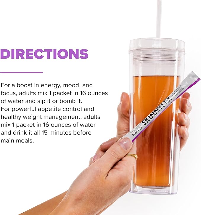 Zantrex SkinnyStix Energy Powder – Lose Weight, GLP-1, Appetite Suppressant, Boost Mood – 10 Calories – Yerba Mate, Coffee Bean – 30 Stix, Berry