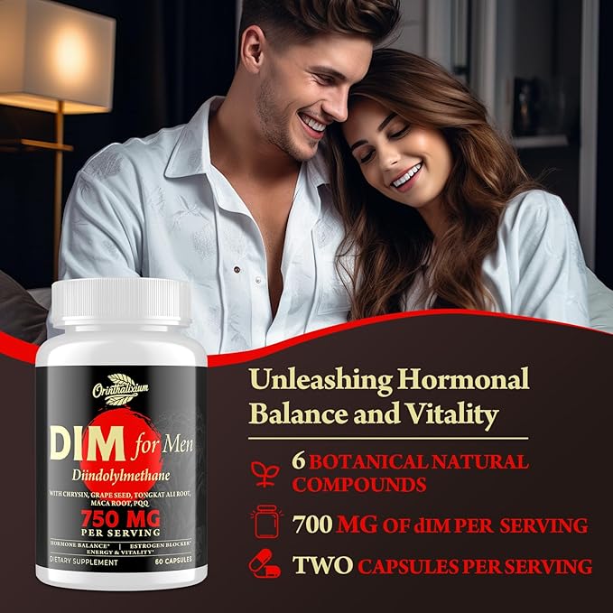 DIM Supplement for Men 750MG, Chrysin & Black Pepper Extract, 60 Capsules (1 Bottle)