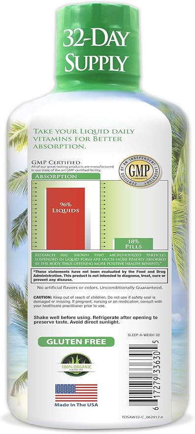 Sleep-A-Weigh Plus | Liquid Sleep Multimineral | Natural Sleep, Stress & Weight Loss Aid | w/Collagen, L-Carnitine, L-Lysine, Tonalin CLA, Apple Cider Vinegar, 5-HTP, Vitamins | Non-GMO | 32 Serv