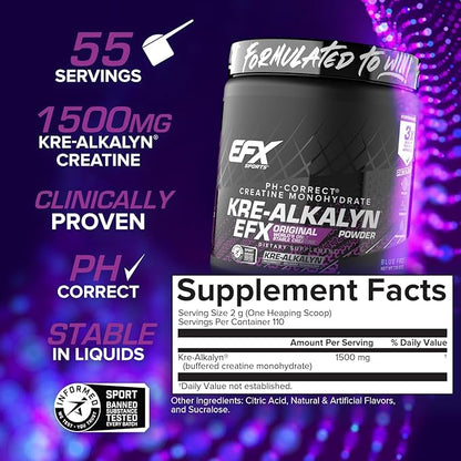 EFX Sports Kre-Alkalyn EFX Powder | pH Correct Creatine Monohydrate Powder Supplement | Strength, Muscle Growth & Performance | 110 Servings (Blue Frost)