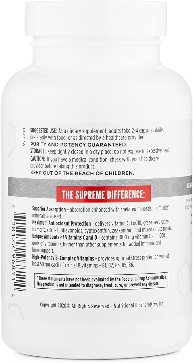 NBI Supreme Daily Multivitamin with Vitamin A, C, D, E, K, B6, and B12 | Multi Mineral Supplement for Men & Women | 120ct Veggie Capsules