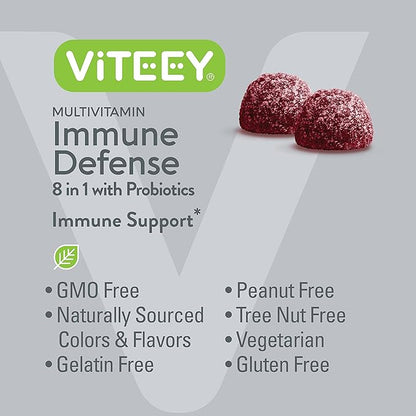 Multivitamin Gummies 8 in 1 Immune Support Supplement with Probiotics - Immune Boosters for Adults & Teens - Vegetarian, Gelatin Free, GMO Free - Chewable Berry Flavored Pectin Immune Defense Gummy