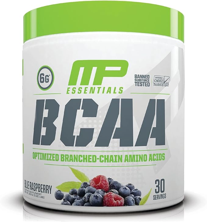 MusclePharm Essentials BCAA Powder, Pre & Post Workout Recovery Drink, Supports Muscle Recovery & Energy Production, Essential Amino Acids Supplement, 30 Servings, Blue Raspberry Flavor