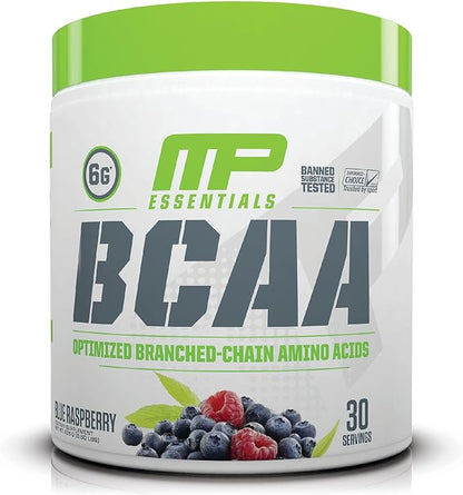 MusclePharm Essentials BCAA Powder, Pre & Post Workout Recovery Drink, Supports Muscle Recovery & Energy Production, Essential Amino Acids Supplement, 30 Servings, Blue Raspberry Flavor