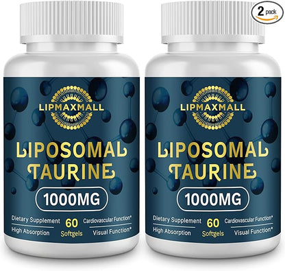 Liposomal Taurine Supplement 1000mg, High Absorption Amino Acid for Heart, Nerve, Brain, Visual, Longevity & Muscle (60 Softgels - 2 Pack)