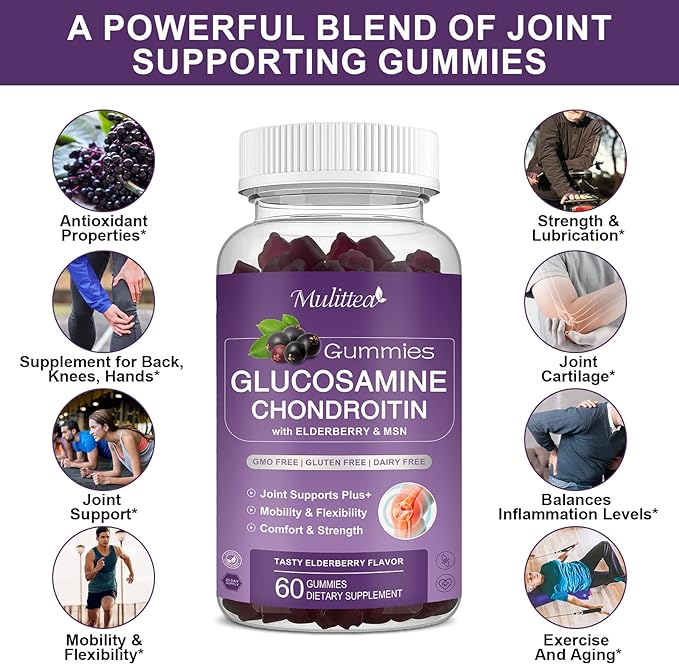 Glucosamine Chondroitin Gummies - Extra Strength Joint Support Supplement with MSM & Elderberry for Natural Joint, Antioxidant Immune Support for Adults, Men & Women-(3 Pack)