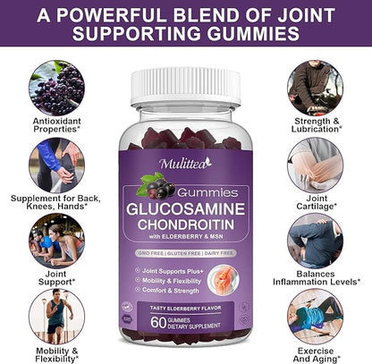 Glucosamine Chondroitin Gummies - Extra Strength Joint Support Supplement with MSM & Elderberry for Natural Joint, Antioxidant Immune Support for Adults, Men & Women-(3 Pack)