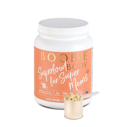 Boobie Body Superfood Protein Meal Replacement Shake, Vanilla Chai Flavor | 19g Protein | Safe For Pregnancy, Lactation, & Motherhood | Organic, Vegan, Zero Sugar, 1 Tub (20.5 oz.)