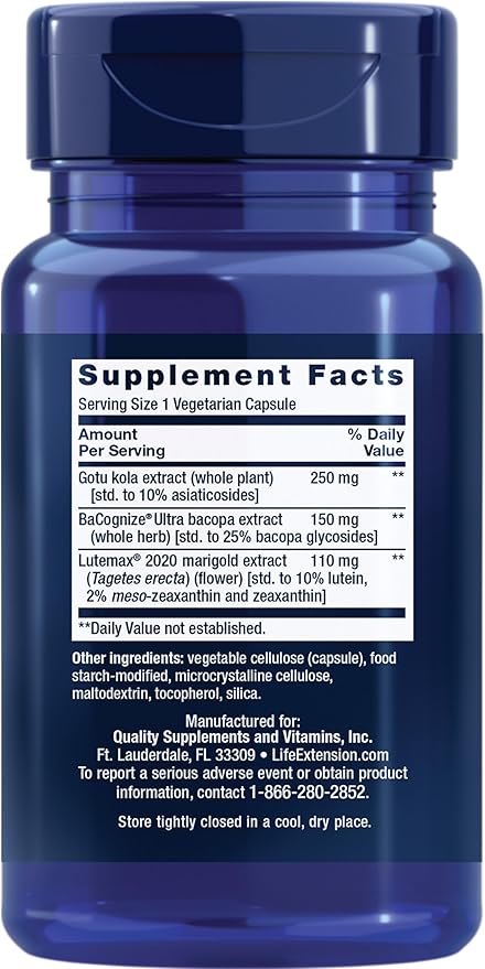 Life Extension Quick Brain Nootropic, 30 vegetarian capsules—Enhanced brain performance, learning and retention, brain supplement- 1-Daily, gluten-free, non-GMO