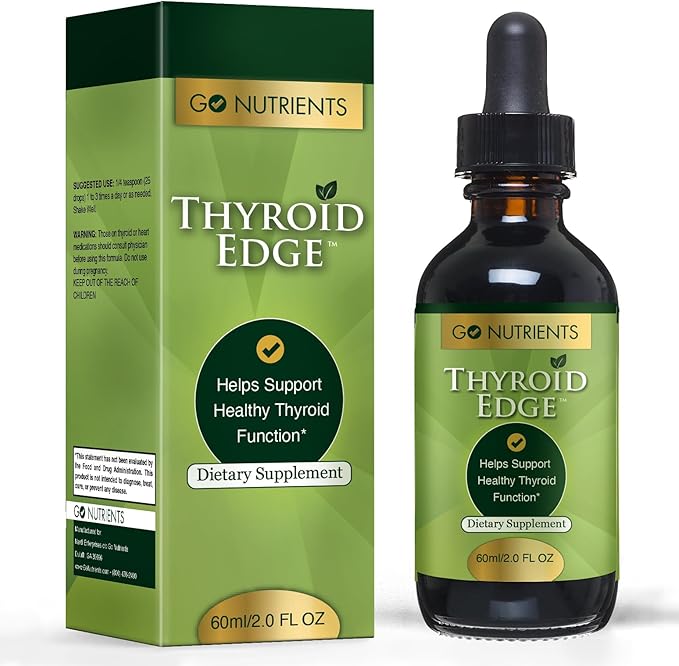 Go Nutrients Thyroid Edge - Thyroid Support for Women and Men - Comprehensive Natural Thyroid Supplement Rich in Iodine - Fast-Absorbing 2 oz Liquid Drops for Improved Energy & Enhanced Wellness