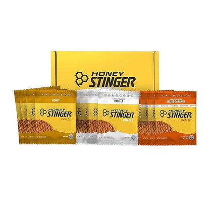 Honey Stinger Organic Waffle Variety Pack | 4 Units Each Of Honey, Vanilla, & Gluten Free Salted Caramel | Energy Stroopwafel for All Exercises | Sports Nutrition for Home & Gym, Pre & Post Workout